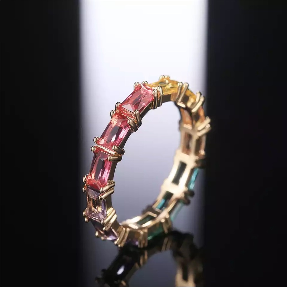 New Yellow Gold Plated Rainbow Color Ring - Picture 4 of 5